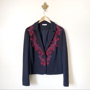 Tory Burch Navy Blue Embroidered Blazer Medium